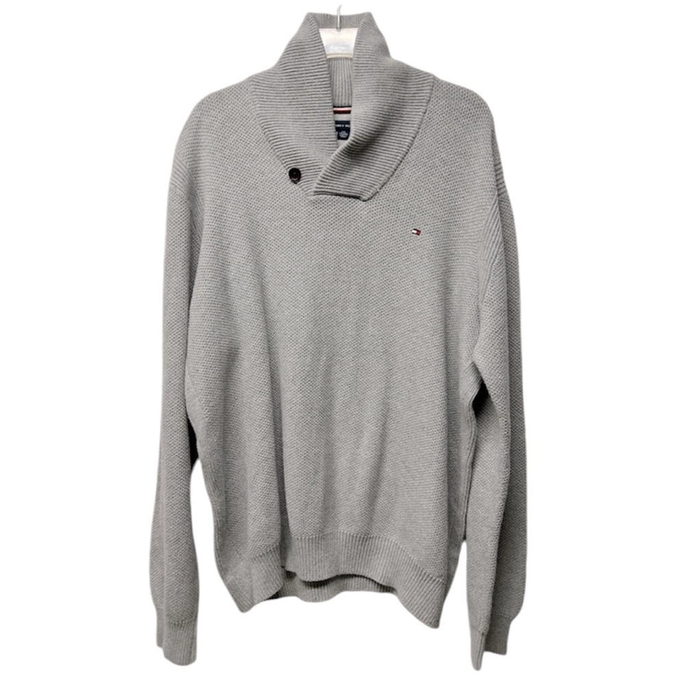 Tommy Hilfiger classic waffle knit Button Neck Jumper 90s Grey XXL